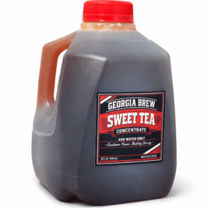 Southern sweet tea concentrate packaged in a 946 ml bottle, proudly made in Georgia, featuring Georgia Brew branding and logo.